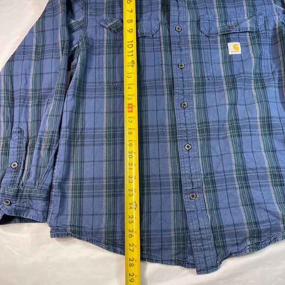 Carhartt Loose Fit Plaid Button Front Shirt Blue Green Cotton Long Sleeve M - Picture 2 of 9